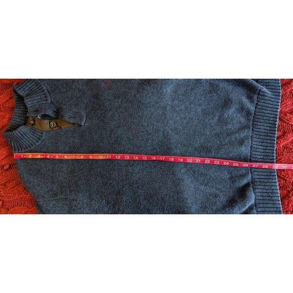 Vintage Chaps Mens XXL Sweater Navy 1/4 Button Elbow Patch Ribbed Hem Neck & Arm - Picture 6 of 12